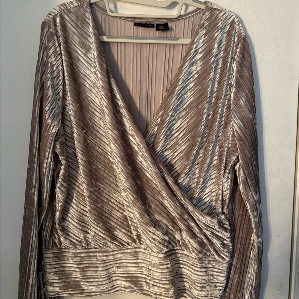 Tahari Elegant Velvet Wrap Top - Cream
